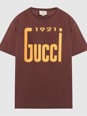 GUCCI 1921 RUNWAY Logo T-Shirt in Rare Brown & Yellow Oversized Graphic Tee